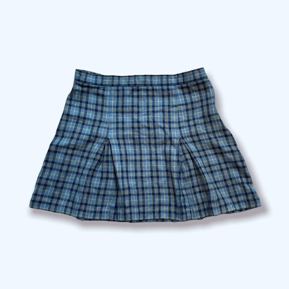 Vintage 90s Blue Checkered Plaid Tennis Mini Pleated Skirt